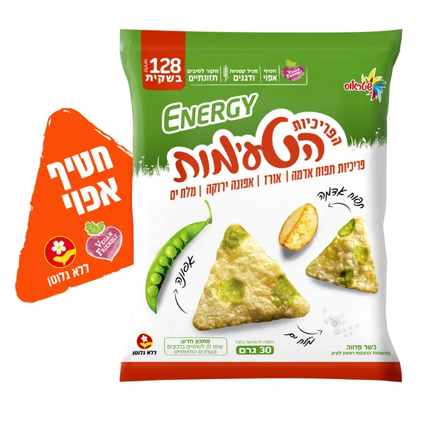 פריכיות תפוחי אדמה ואפונה ירוקה בתיבול מלח ים, 30 גרם