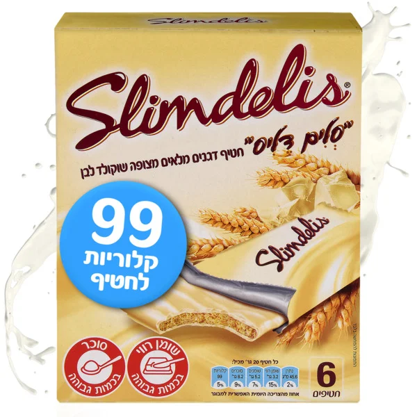 סלים דליס לילדים דגנים מלאים עם שוקולד לבן 6*20 גרם