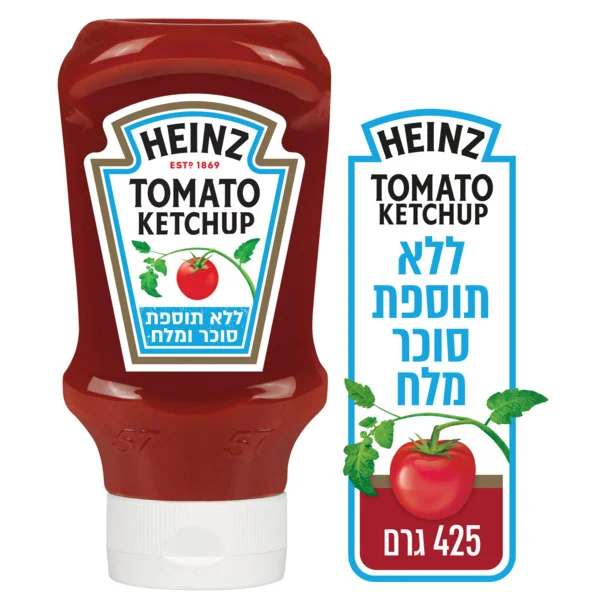 היינץ קטשופ ללא תוספת סוכר ומלח 400 מ"ל